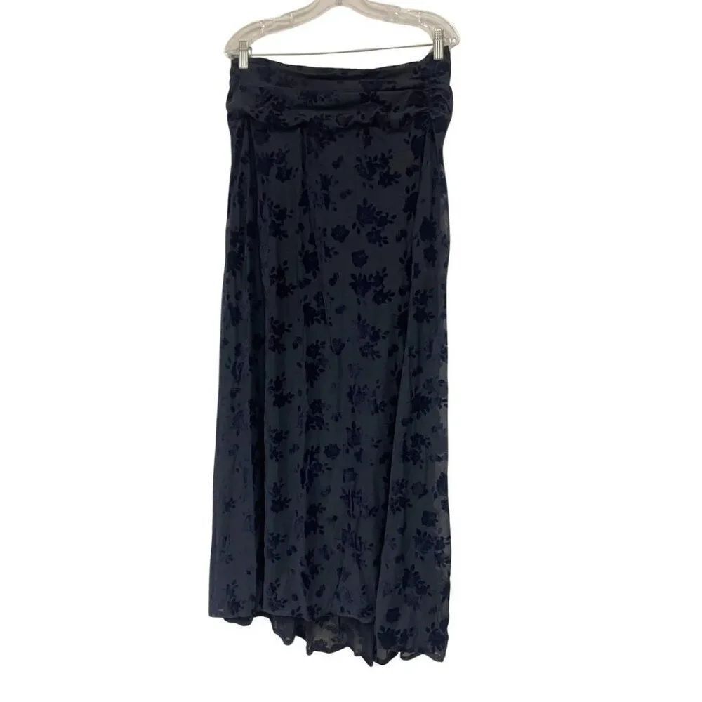 Zara Womens Midi Skirt Size Large L Navy Blue Floral Flocked Tulle 3152/530 NWT
